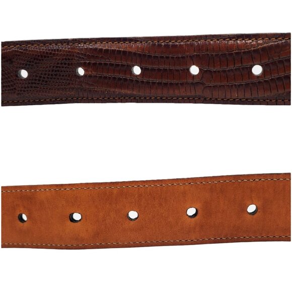 Trafalgar Size 38 Brown Italian Calfskin Leather Lizard Grain Belt Brass Buckle - Picture 8 of 10